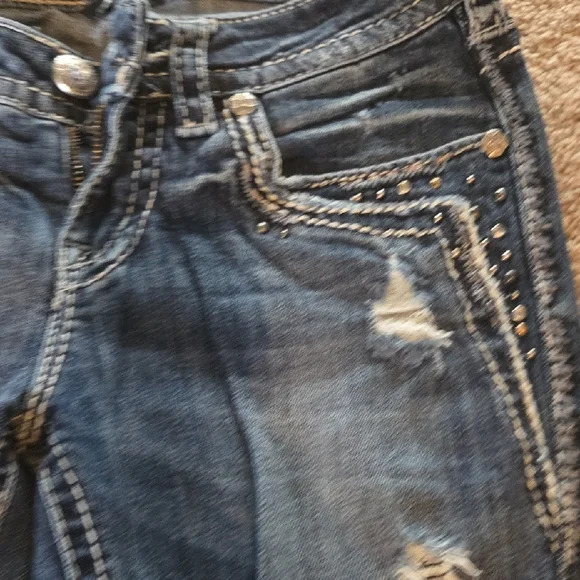 Aiko Distressed Boot Cut Jeans in Blue - Picture 4 of 8